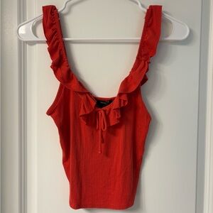 Forever 21 Red Ruffled Tie Front Crop Top